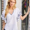 Embroidered Flutter Sleeve Top