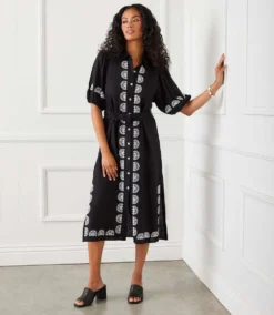 Puff Sleeve Embroidered Shirtdress