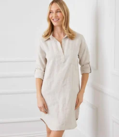 Petite Size Roll Tab Linen Shirtdress