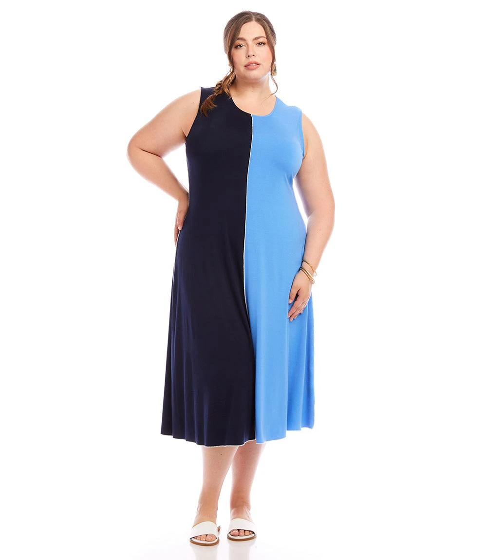 Plus Size Sleeveless Colorblock Midi Dress 3 Plus Size Sleeveless Colorblock Midi Dress