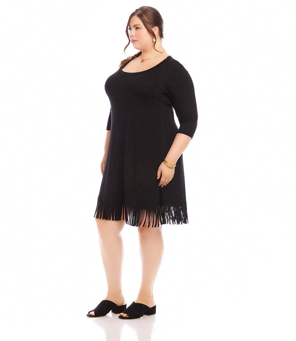 Plus Size 3/4 Sleeve Fringe Hem Dress 4 Plus Size 3/4 Sleeve Fringe Hem Dress - Image 2