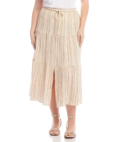 Plus Size Metallic Stripe Tiered Midi Skirt