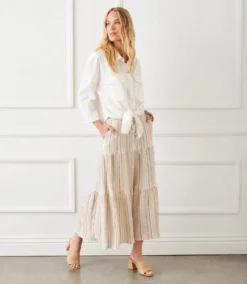 Metallic Stripe Tiered Midi Skirt -Ghost London 1L24600 STP karenkane 2025 Spring 000