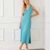 Sleeveless Ribbed V-Neck Midi Column Dress -Ghost London 1L27201 AQU karenkane 2025 Spring 00