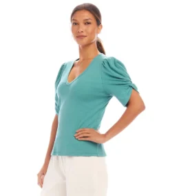 Ribbed Twist Sleeve V-Neck Top 10 Ribbed Twist Sleeve V-Neck Top -Ghost London 1L27202 AQU karenkane 2025 Spring 00 2 48d7fbfa bd38 498f 82ca be7d58477bf3