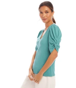 Ribbed Twist Sleeve V-Neck Top 12 Ribbed Twist Sleeve V-Neck Top -Ghost London 1L27202 AQU karenkane 2025 Spring 00 4 b28a9a1f 7e47 46b4 b181 5223125554b2