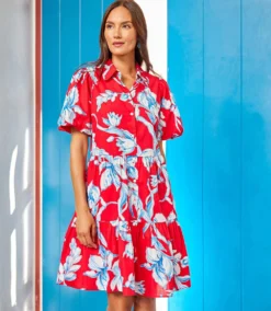 Puff Sleeve Tiered Shirtdress