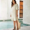 Petite Size Linen Shirtdress -Ghost London 2L01528 oatmeal 005 8731a618 336d 4d7f b125 da4947bea857