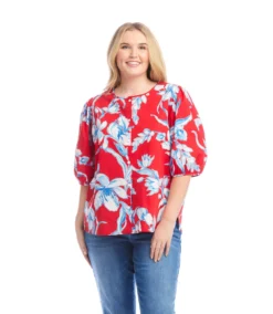 Plus Size Puff Sleeve Button-Front Shirt