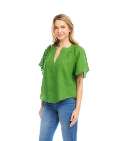 Linen Flutter Sleeve Top -Ghost London 2L22605 GRE KK 2025 Summer 00 2