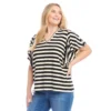 Plus Size Stripe Flutter Sleeve V-Neck Top -Ghost London 2L25400W BLC KK 2025 Summer 00 1