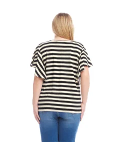 Plus Size Stripe Flutter Sleeve V-Neck Top 8 Plus Size Stripe Flutter Sleeve V-Neck Top -Ghost London 2L25400W BLC KK 2025 Summer 00 3