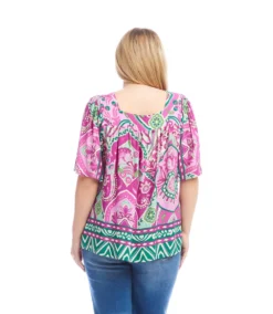 Plus Size Flare Sleeve Square Neck Top -Ghost London 2L29403W PRT KK 2025 Summer 00 3