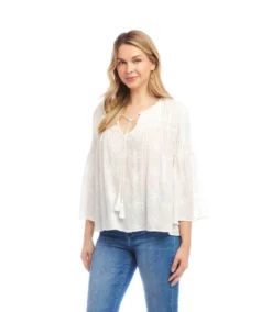 Flare Sleeve Embroidered Pintuck Detail Top -Ghost London 2L30200 OWH KK 2025 Summer 00 2