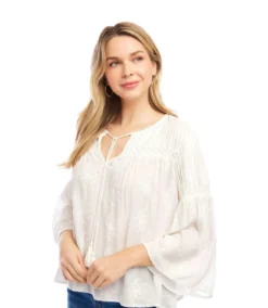 Flare Sleeve Embroidered Pintuck Detail Top -Ghost London 2L30200 OWH KK 2025 Summer 00 3