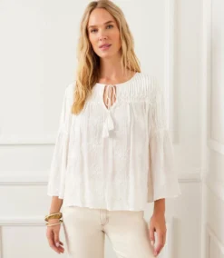 Flare Sleeve Embroidered Pintuck Detail Top -Ghost London 2L30200 OWH KK 2025 Summer 00 6