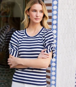 Petite Size Stripe Twist-Sleeve Top