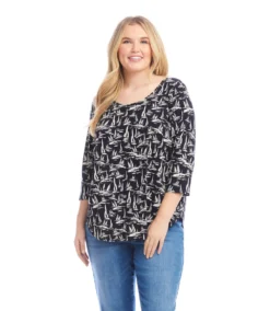 Plus Size 3/4 Sleeve Shirttail Top