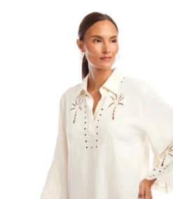 Flare Sleeve Cutout Embroidered Shirtdress -Ghost London 2L58002 CRE KK 2025 Summer 00 4
