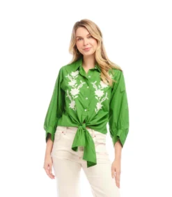 Blouson Sleeve Embroidered Tie-Front Top -Ghost London 2L70118 GRE KK 2025 Summer 00 3