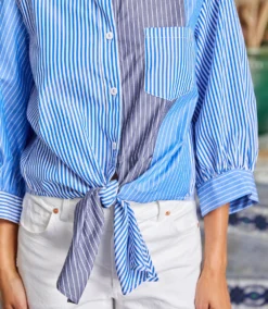 Blouson Sleeve Mixed Stripe Tie-Front Top -Ghost London 2L70126 STP KK 2025 Summer 00 2