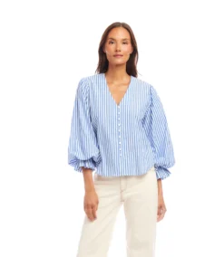 Stripe Layered Sleeve Shirred Blouse -Ghost London 2L70128 STP KK 2025 Summer 00 1