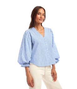 Stripe Layered Sleeve Shirred Blouse -Ghost London 2L70128 STP KK 2025 Summer 00 5