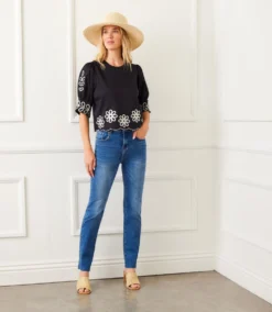 Petite Size 3/4 Sleeve Embroidered Scallop Top -Ghost London 2L70250P BLC KK 2025 Summer 00 6