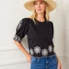 Petite Size 3/4 Sleeve Embroidered Scallop Top -Ghost London 2L70250P BLC KK 2025 Summer 00 7