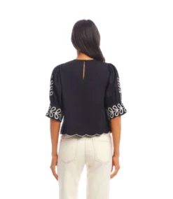 3/4 Sleeve Embroidered Scallop Top -Ghost London 2L70250 BLC KK 2025 Summer 00 4