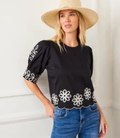 3/4 Sleeve Embroidered Scallop Top -Ghost London 2L70250 BLC KK 2025 Summer 00 7