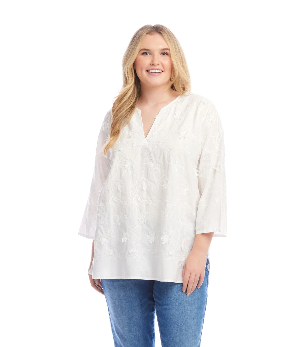 Plus Size 3/4 Sleeve Embroidered Tunic 3 Plus Size 3/4 Sleeve Embroidered Tunic