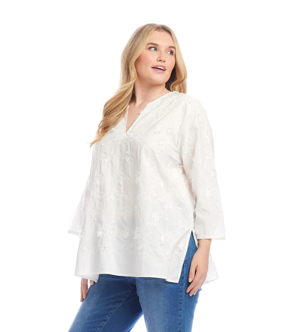 Plus Size 3/4 Sleeve Embroidered Tunic 4 Plus Size 3/4 Sleeve Embroidered Tunic - Image 2