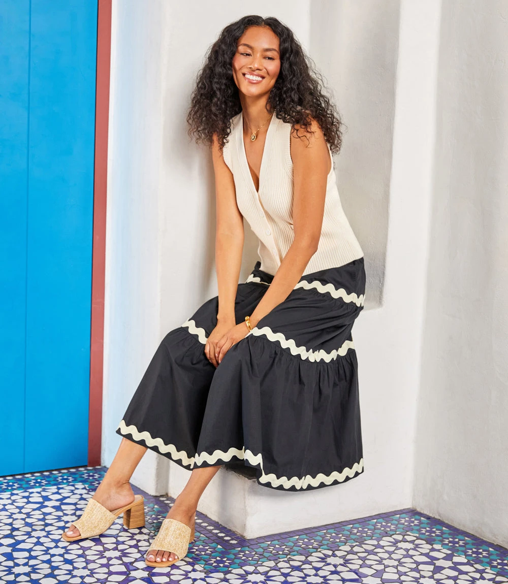 Ric-Rac Trim Tiered Midi Skirt 3 Ric-Rac Trim Tiered Midi Skirt