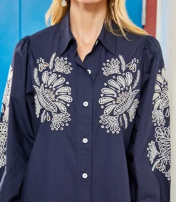 Embroidered Puff Sleeve Shirtdress -Ghost London 2L70275 NAV 2025 Summer 00 2