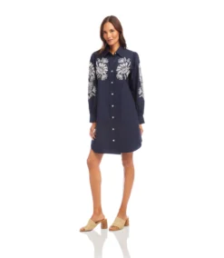 Embroidered Puff Sleeve Shirtdress -Ghost London 2L70275 NAV 2025 Summer 00 4