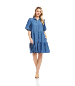 Petite Size Puff Sleeve Tiered Shirtdress -Ghost London 2L78600P CHA KK 2025 Summer 00 2