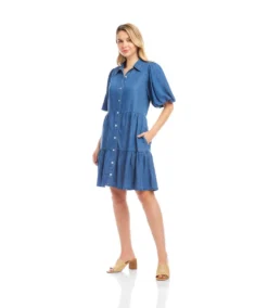 Petite Size Puff Sleeve Tiered Shirtdress -Ghost London 2L78600P CHA KK 2025 Summer 00 3