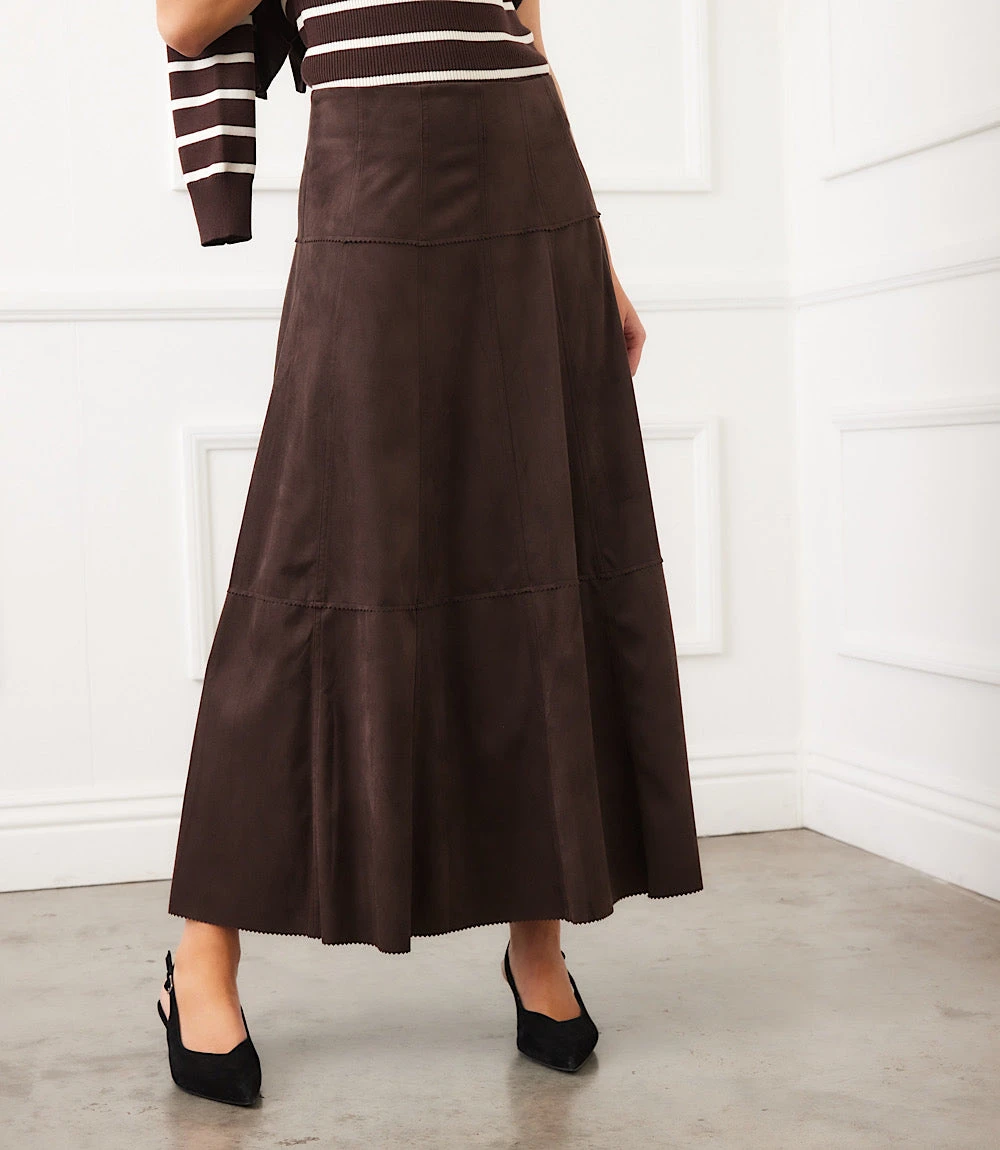 Tiered Faux Suede Midi Skirt 3 Tiered Faux Suede Midi Skirt