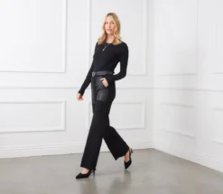 Contrast Faux Leather Pocket Wide-Leg Pants 12 Contrast Faux Leather Pocket Wide-Leg Pants -Ghost London 3L09033 BLK karenkane 2025 fall 00 2