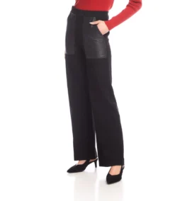 Contrast Faux Leather Pocket Wide-Leg Pants 13 Contrast Faux Leather Pocket Wide-Leg Pants -Ghost London 3L09033 BLK karenkane 2025 fall 00 4