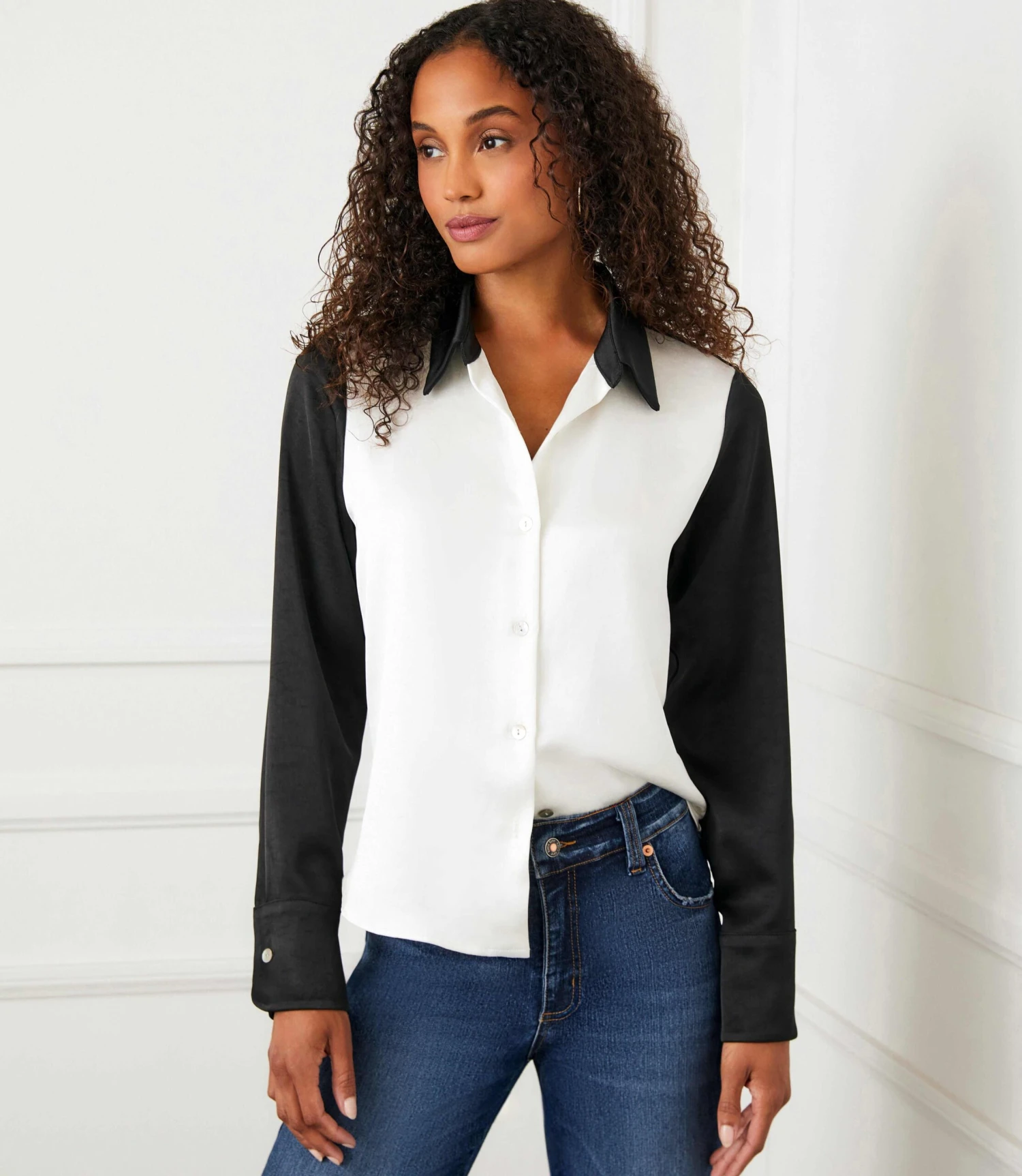 Long Sleeve Satin Colorblock Shirt 3 Long Sleeve Satin Colorblock Shirt