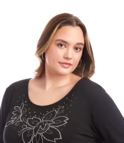 Plus Size Long Sleeve Embellished Shirttail Top -Ghost London 3L13044W BLK karenkane 2025 fall 00 4