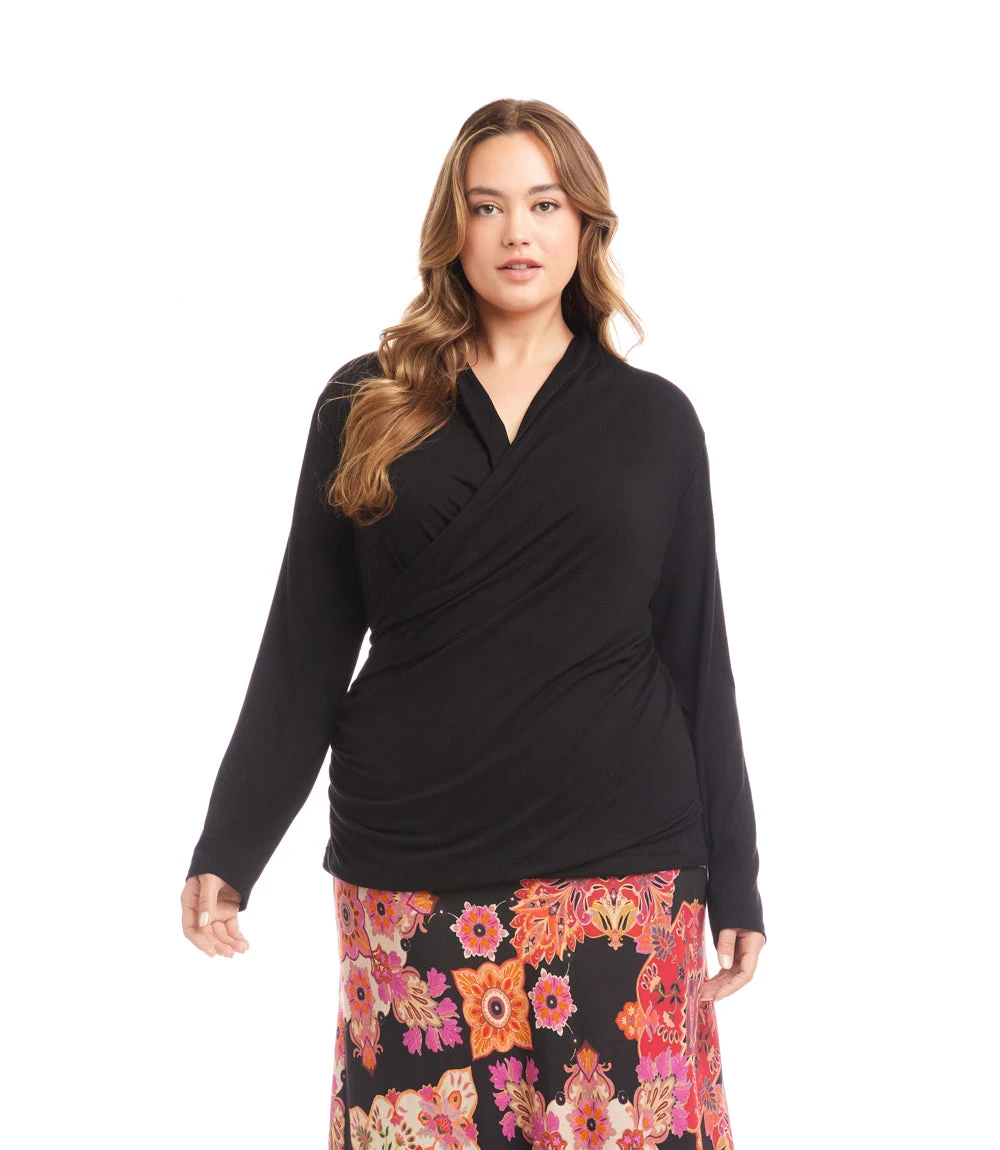 Plus Size Long Sleeve Crossover Side-Shirred Top 3 Plus Size Long Sleeve Crossover Side-Shirred Top