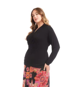 Plus Size Long Sleeve Crossover Side-Shirred Top 7 Plus Size Long Sleeve Crossover Side-Shirred Top -Ghost London 3L13047W BLK karenkane 2025 fall 00 2