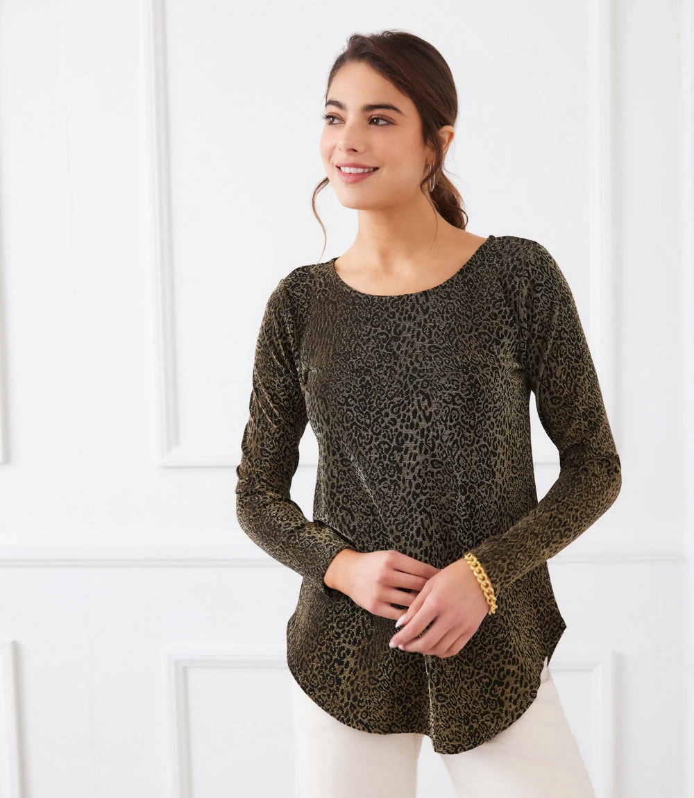 Petite Size Long Sleeve Metallic Knit Shirttail Top 3 Petite Size Long Sleeve Metallic Knit Shirttail Top