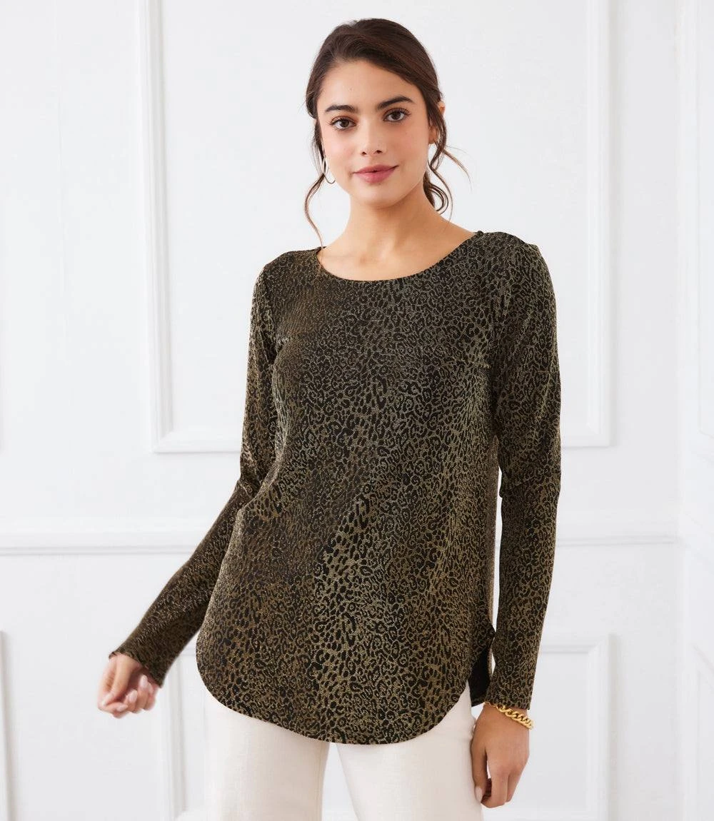Petite Size Long Sleeve Metallic Knit Shirttail Top 7 Petite Size Long Sleeve Metallic Knit Shirttail Top - Image 5