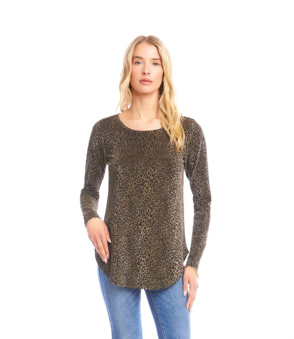Petite Size Long Sleeve Metallic Knit Shirttail Top 4 Petite Size Long Sleeve Metallic Knit Shirttail Top - Image 2