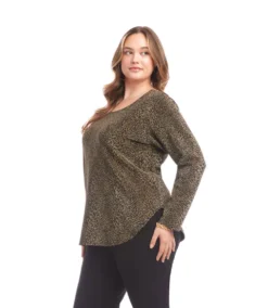 Plus Size Long Sleeve Metallic Knit Shirttail Top -Ghost London 3L14201W GOL karenkane 2025 fall 00 2