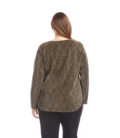 Plus Size Long Sleeve Metallic Knit Shirttail Top -Ghost London 3L14201W GOL karenkane 2025 fall 00 3